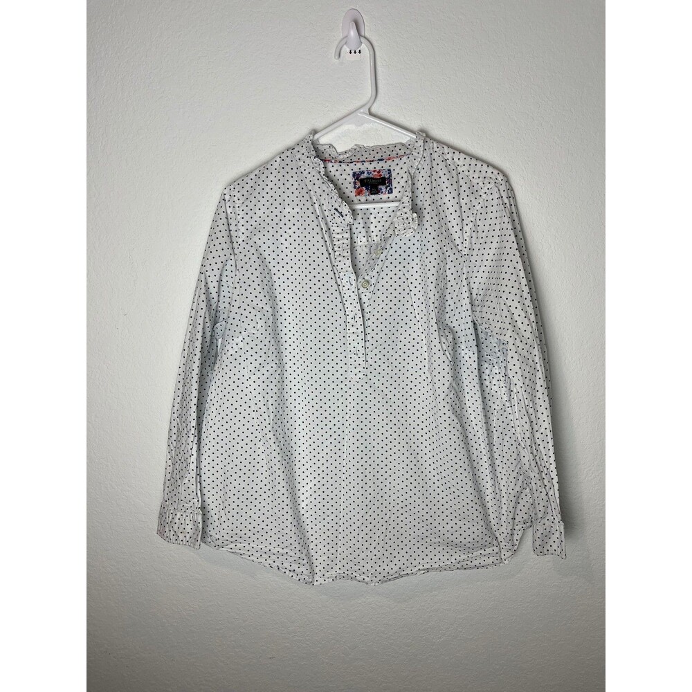 Talbots Shirt Womens 1X Petite Ruffle Long Sleeve Polka Dot Top